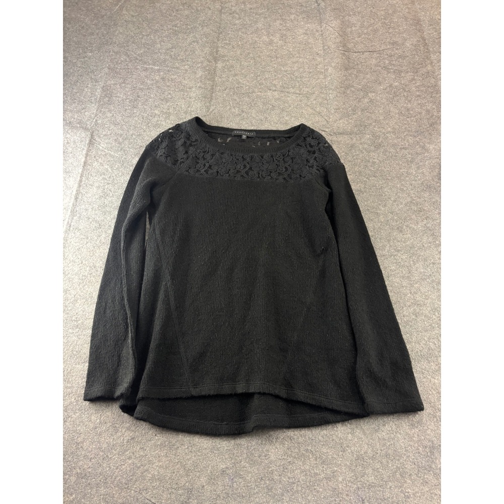 Sanctuary Black Lace Yoke Long Sleeve Knit Sweater Womens L Gothic Whimsy Fairy